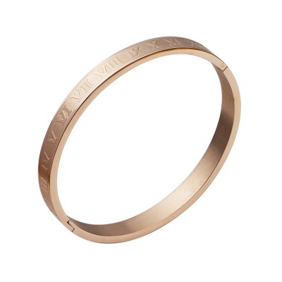 Bratara fixa tip bangle cifre romane din otel, auriu rose