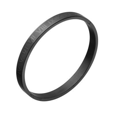 Bratara fixa tip bangle cifre romane din otel, negru