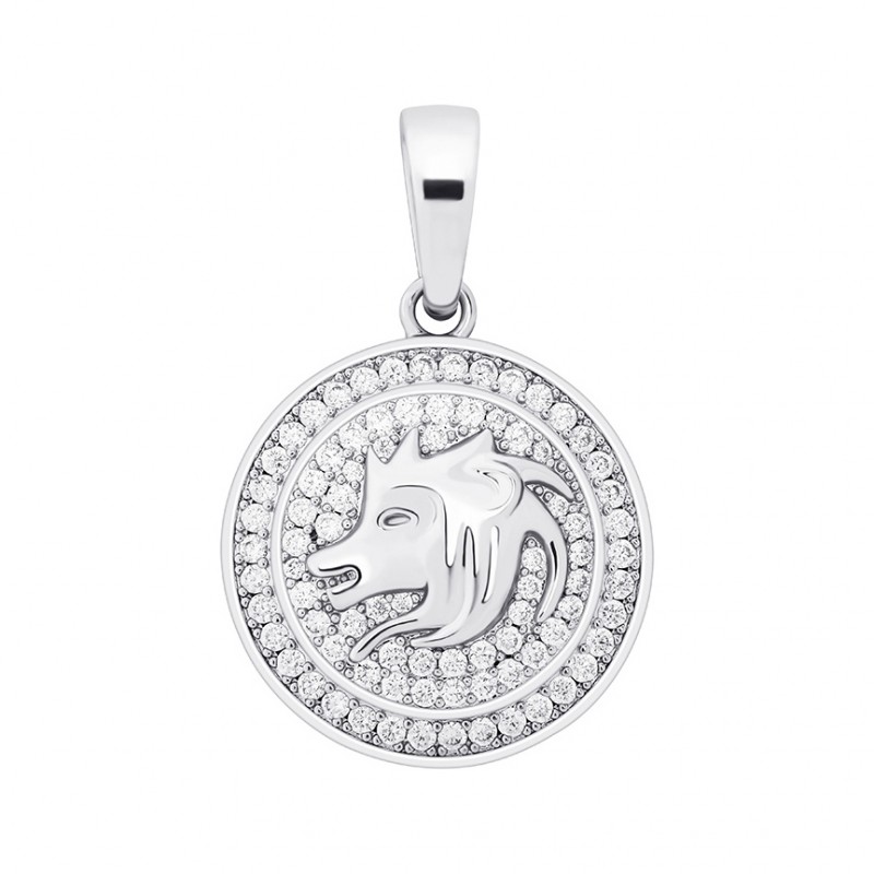 pandantiv argintiu unisex pentru barbati si femei tip medalion zodiac zodia leu incrustat cu cristale semipretioase din zircon CZ