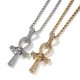 pandantiv argintiu unisex pentru barbati si femei tip medalion cruce egipteana Ankh cu charm ochiul lui Horus incrustat cu cristale semipretioase din zircon CZ