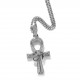 pandantiv argintiu unisex pentru barbati si femei tip medalion cruce egipteana Ankh cu charm ochiul lui Horus incrustat cu cristale semipretioase din zircon CZ