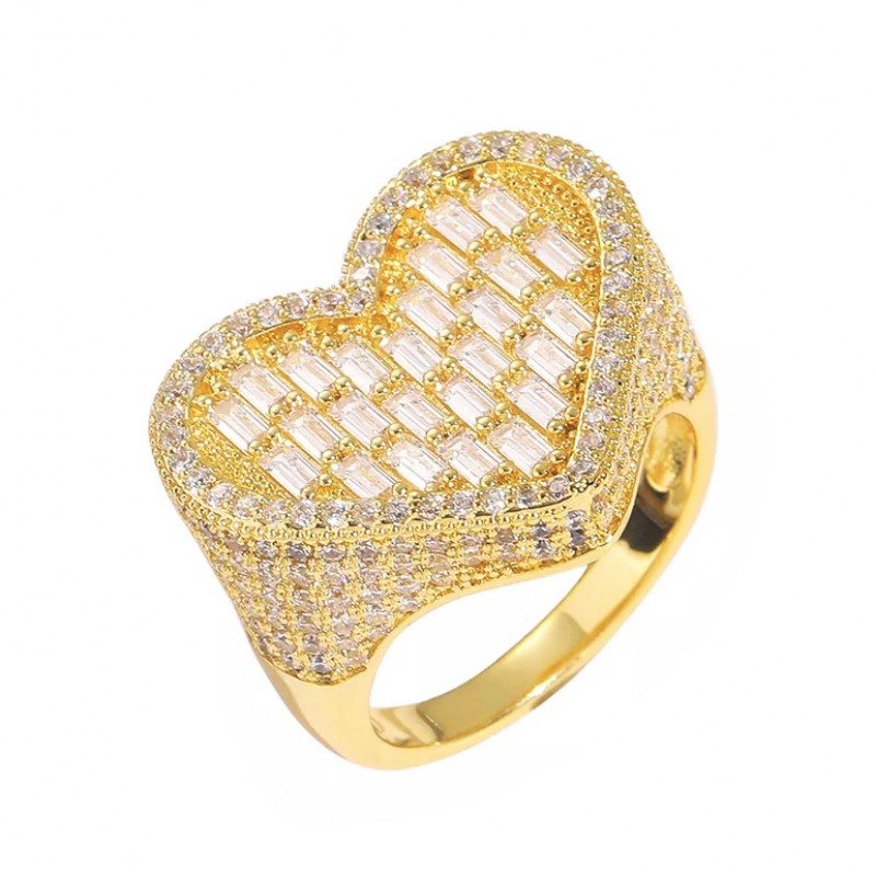 inel auriu pentru femei tip ghiul inima incrustat cu cristale tip baguette semipretioase din zircon CZ