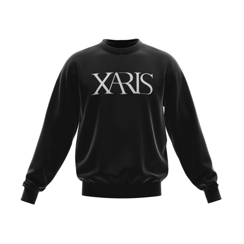 bluza neagra unisex pentru barbati si femei regular fit model SW006 cu logo XARIS alb pe fata din bumbac