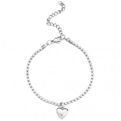 Bratara tennis 2mm. din inox cu charm inima, argintiu