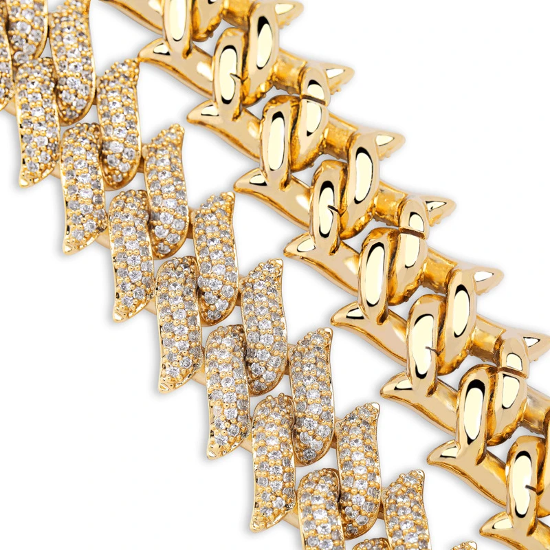 bratara-cubaneza-tokyo-cu-cristale-semipretioase-auriu bratara aurie unisex pentru barbati si femei cuban Tokyo 17mm. latime cu cristale semipretioase din zircon CZ