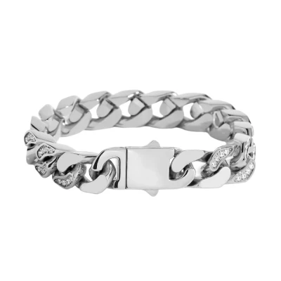 Bratara cubaneza Kingston din inox cu cristale, argintiu